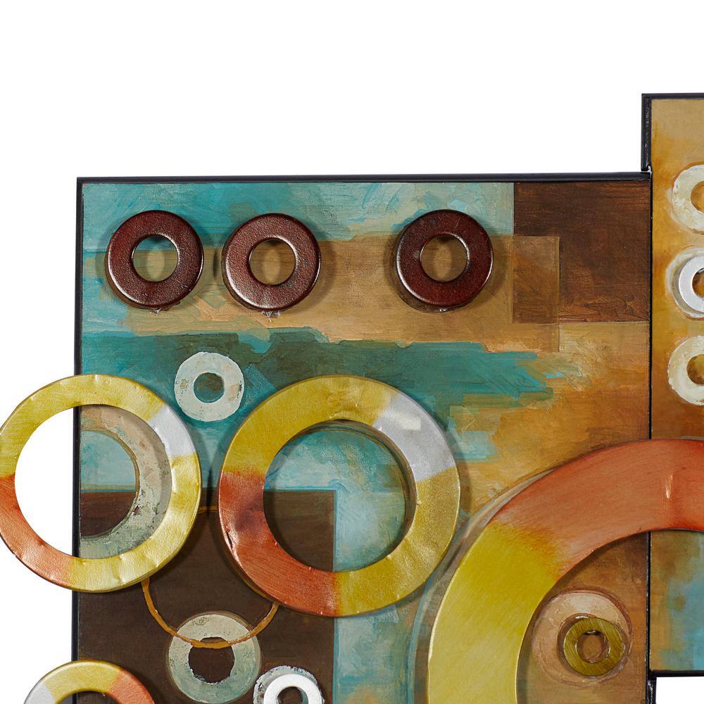 36" Multi-Colored Wood and Iron Geometric Wall Art