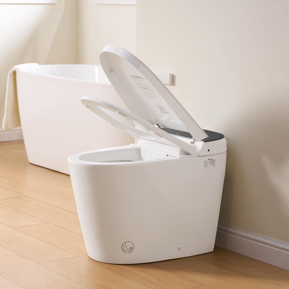 White Ceramic Elongated Smart Toilet with Heated Seat and Dryer