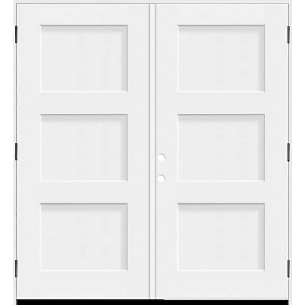 Legacy 72 in. x 80 in. 3P Equal Shaker LHOS Unfinished White Fiberglass Double Prehung Front Door w/4-9/16 Jamb