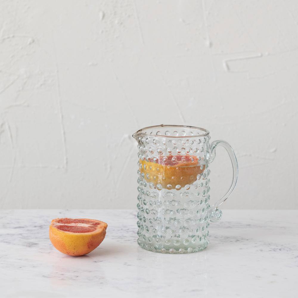 Clear Hand Blown Glass Hobnail Pitcher