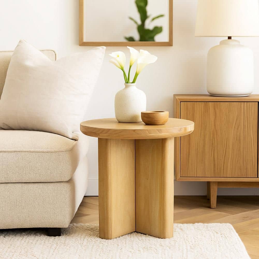 23.75 in. Light Brown Round Wood Side End Table with X Shaped Paneled Legs price history on PriceWatchPro