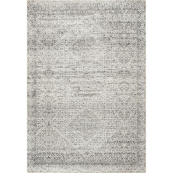 nuLOOM Hart Machine Washable Gray 2 ft. x 3 ft. Abstract Tribal Doormat Accent Rug