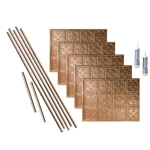 Traditional 10 18 in. x 24 in. Polished Copper Vinyl Decorative Wall Tile Backsplash 15 sq. ft. Kit