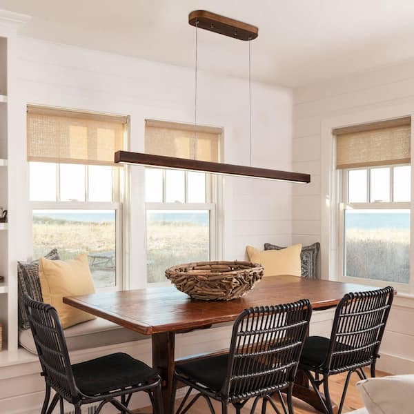 TinHon 47 in. 1-Light Walnut Wood Color Modern LED Pendant Light