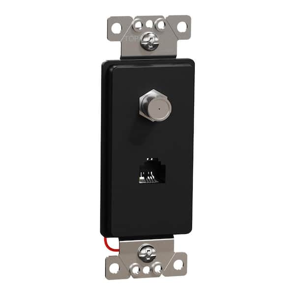 X Series Matte Black 1-Gang Standard Combination RJ 11 Telephone Jack CATV F Coupler Decorator Strap Wall Plate