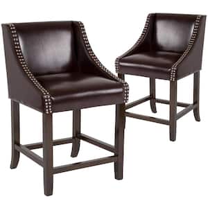 24 in Brown Leather Bar Stool (Set of 2)