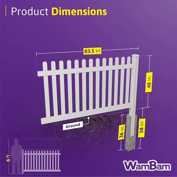WamBam Fence Traditional Classic Picket Fence 4-ft H x 7-ft W White Vinyl Picket Fence Panel (Unassembled)