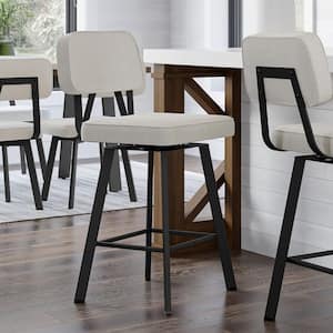 Clarkson 26 in. Pale Grey Beige Polyester / Black Metal Swivel Counter Stool