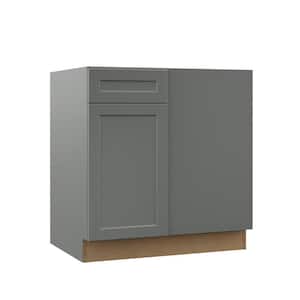 Designer Series Melvern Storm Gray Shaker Assembled Corner Base Kitchen Cabinet (33 in. x 34 in. x 23 in.)