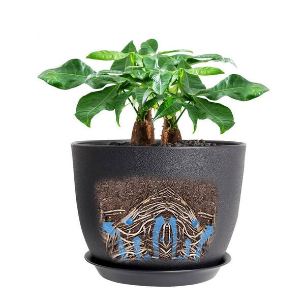 Large Black Plastic Round Indoor/Outdoor Planter with Saucer (12
