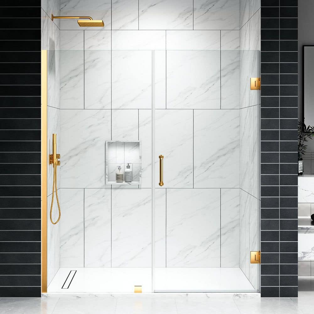EV Series 57in.-58in. W x 72in. H Frameless Hinged Swing Shower Door with 3/8 in. Tempered Clear Glass in Satin Brass price history on PriceWatchPro