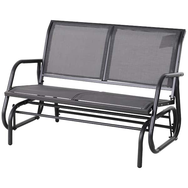 Unbranded Gray 47.25 in. W x 27.5 in. L x 33.5 in. H Metal Park Bench, Patio Double Swing Rocking Chair Loveseat with Steel Frame