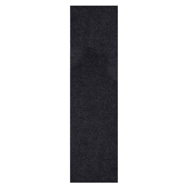 Indoor/Outdoor Double-Ribbed Carpet Runner with Skid-Resistant Rubber Backing - Smokey Black - 3' x 10