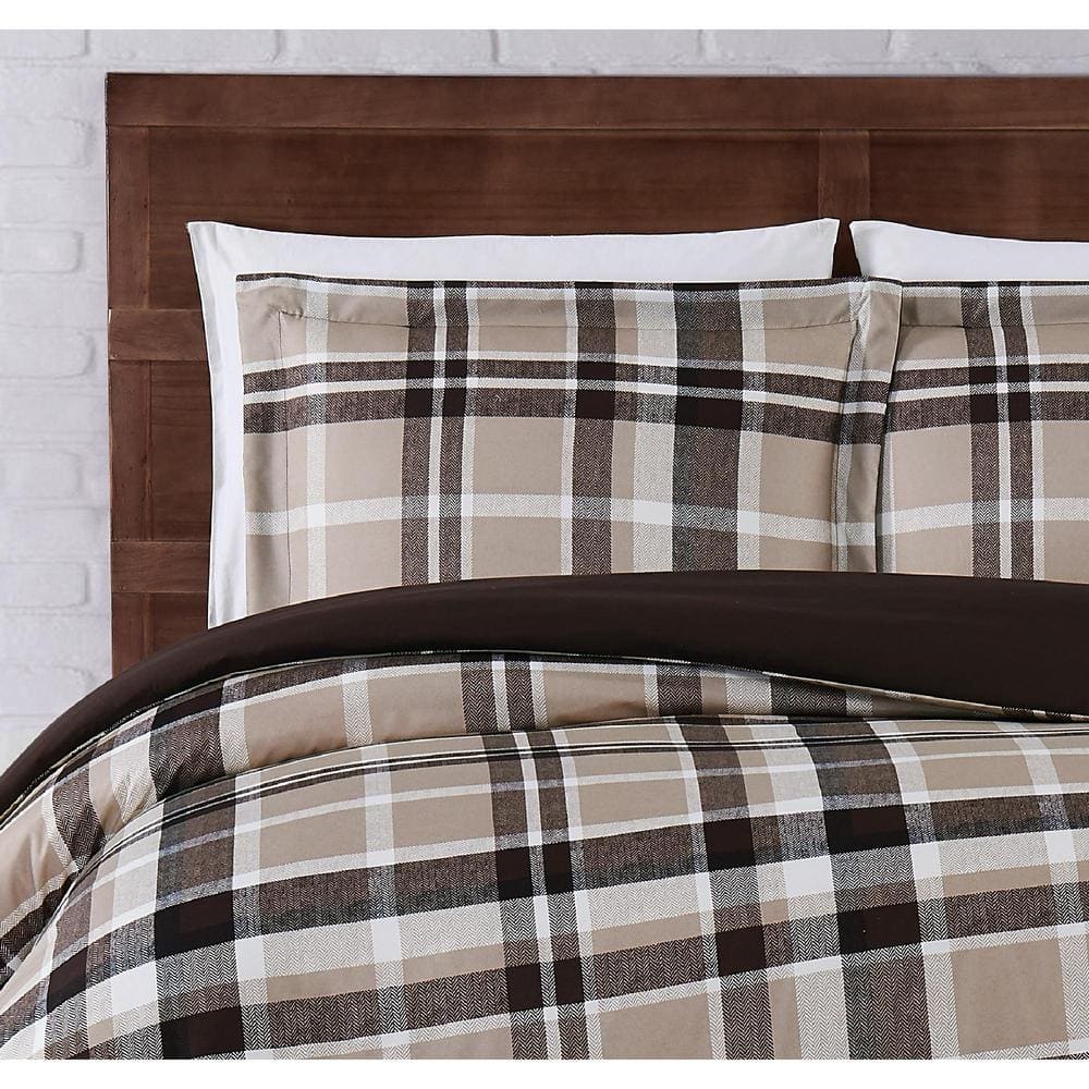 Paulette Plaid Taupe Full/Queen Microfiber Duvet Cover Set