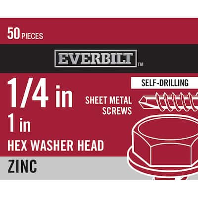 #14 x 1 in. Hex Head Zinc Plated Sheet Metal Screw (50-Pack)