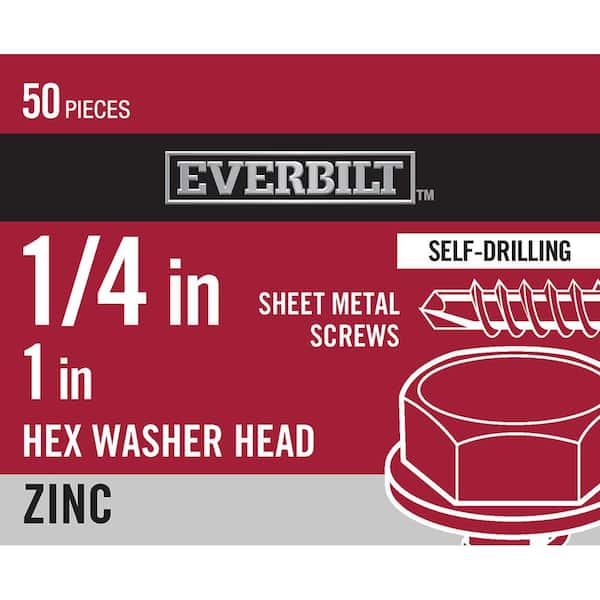 Everbilt #14 x 1 in. Hex Head Zinc Plated Sheet Metal Screw (50-Pack)