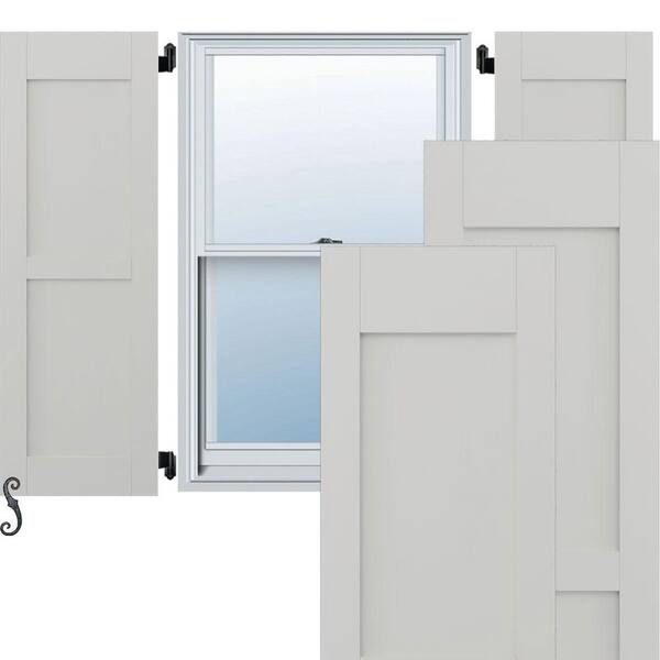 Ekena Millwork 12-in W x 45-in H Americraft Two Equal Flat Panel Exterior Real Wood Shutters (Per Pair), Hailstorm Gray