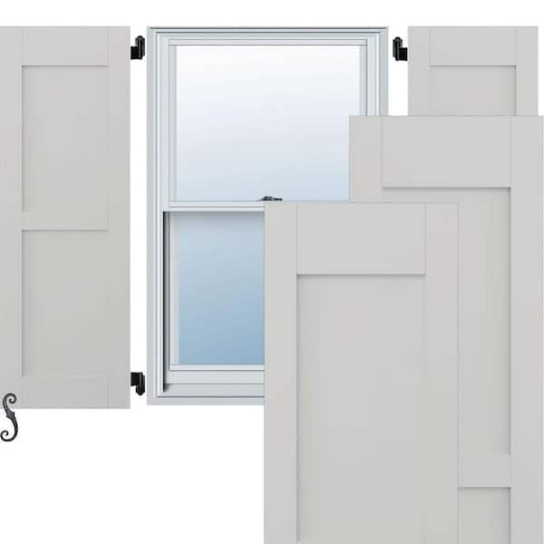 Ekena Millwork Americraft 12 in. W x 67 in. H 2-Equal Flat Panel Exterior Real Wood Shutters Per Pair in Hailstorm Gray