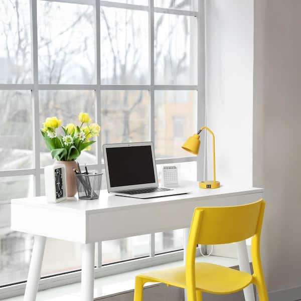 16 Sleek Essentials Adjustable Metal Desk Lamp with USB Ports, Yellow for Dorm or Office