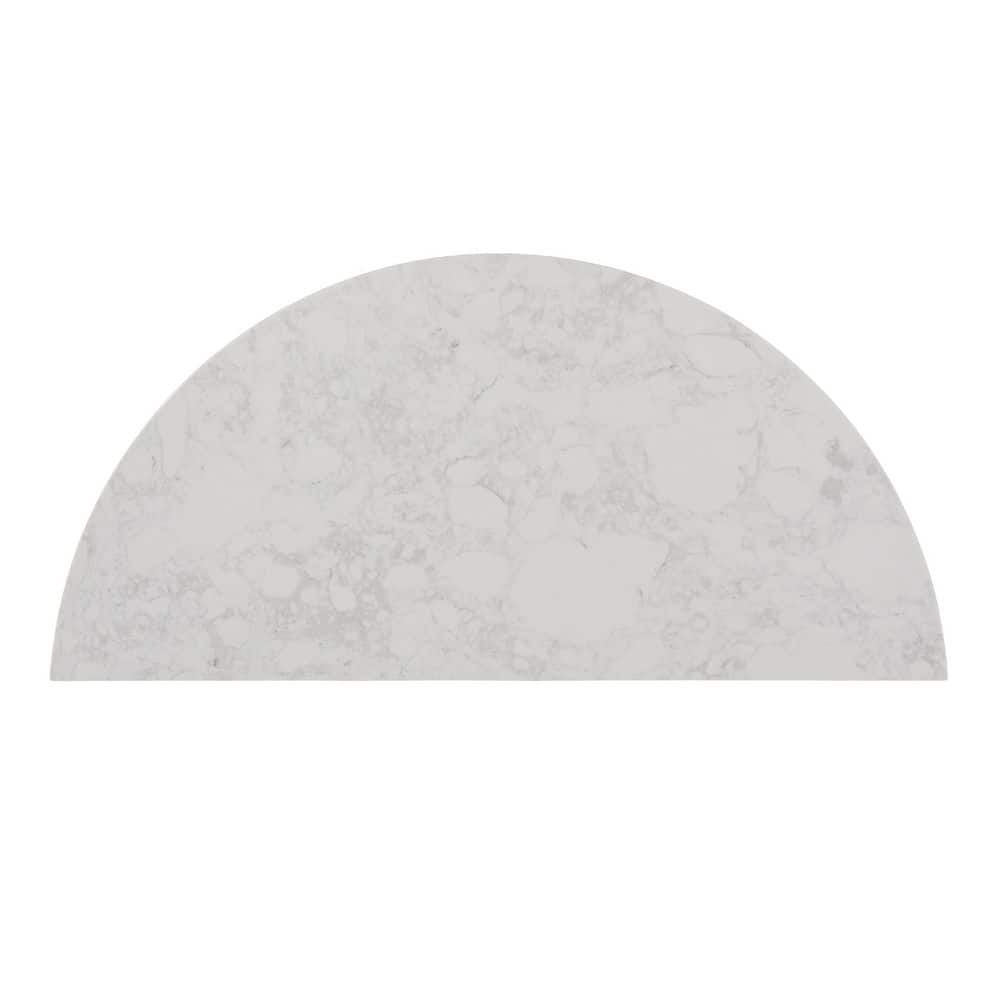 White and Natural Faux Marble Demilune Console Table with Storage