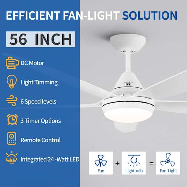 ra_523♡ PUDO 52 in. Modern Natural Indoor Ceiling Fan Light with 5 Solid