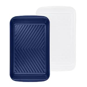 White/Blue Melamine Marinade Tray with Lid - 17 x 10 in.