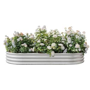 88 in. x 44 in. x 11 in. Oval Large Metal Raised Planter Bed for Plants, Vegetables, and Flowers - Silver