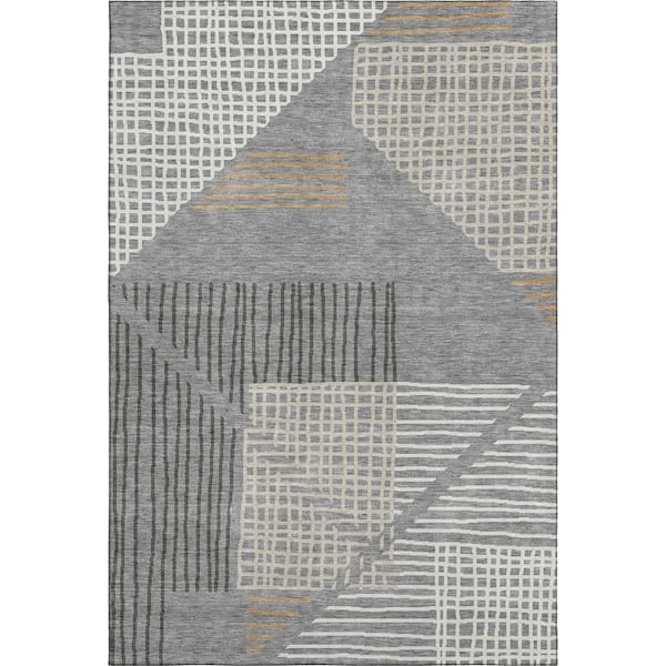 Mayfield Premium Machine Washable Abstract AMF2270 Gray 3 ft. x 4 ft. Area Rug