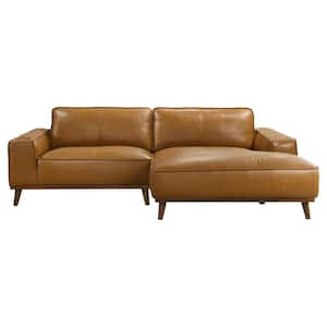 Clifford 98 in. Square Arm 2-Piece Leather L-Shaped Sectional Sofa in Tan Brown