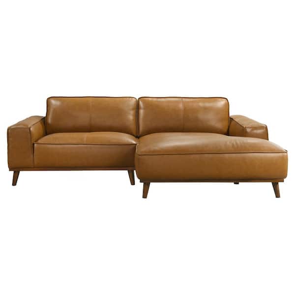 Ashcroft Furniture Co Clifford 98 in. Square Arm 2-Piece Leather L-Shaped Sectional Sofa in Tan Brown