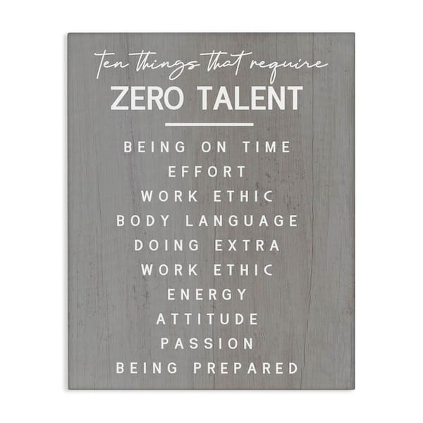 Stupell Industries Motivational Zero Talent by Daphne Polselli Unframed Typography Graphic Art Print 20 in. x 16 in.