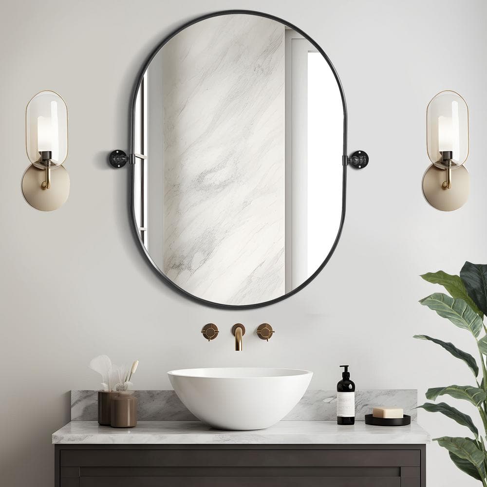 Dovelina 23 in. W x 32 in. H Oval Framed Black Wall Mirror Bathroom ...