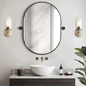 23 in. W x 32 in. H Oval Framed Black Wall Mirror Bathroom Vanity Mirror