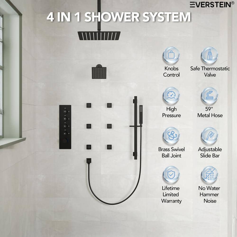 Matte Black Dual Shower System with Adjustable Body Jets