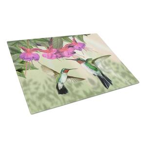 Fuchsia and Hummingbirds Tempered Glass Large Cutting Board