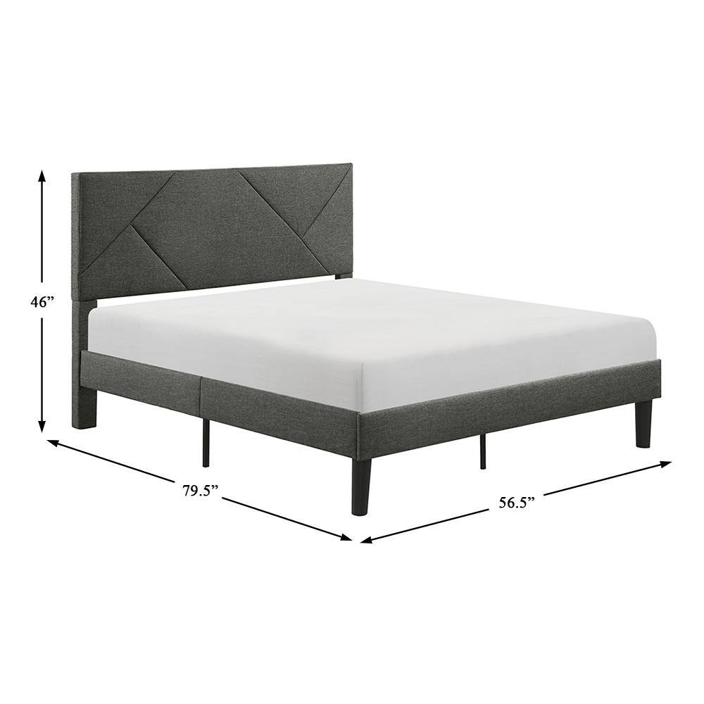 Raina Transitional Gray Upholstered Full Platform Bed with Engineered Wood Frame