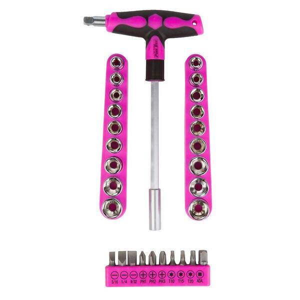 The Original Pink Box 1/4 in. T-Handle Driver with Socket and Bits in Pink (32-Piece)
