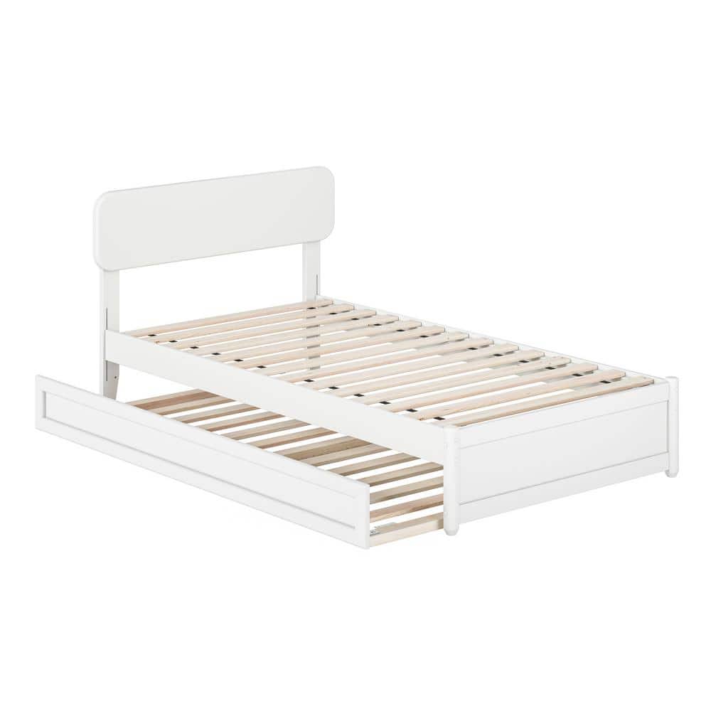 Capri White Twin Platform Bed with Trundle and Walnut Frame