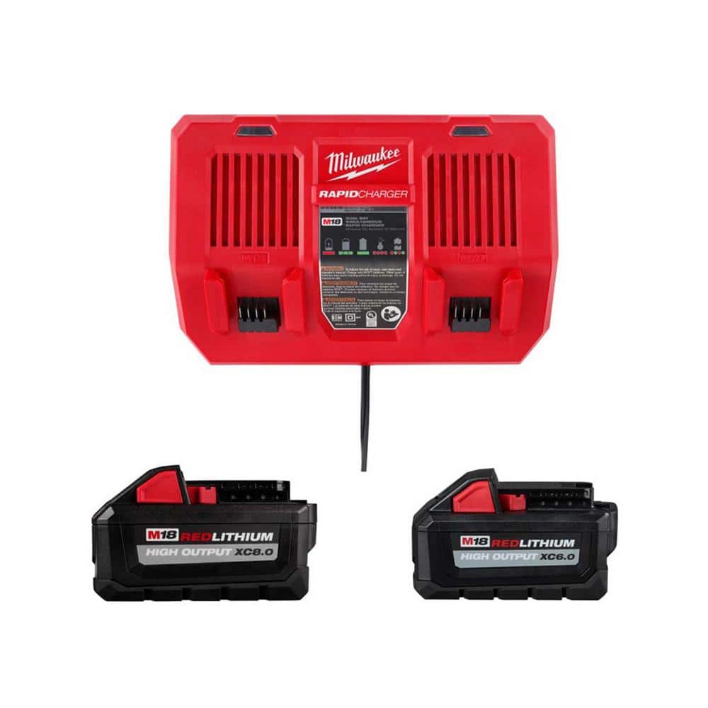 Milwaukee M18 18-Volt Lithium-Ion Dual Bay Rapid Battery Charger with (2)  Batteries 48-59-1802-48-11-1868 The Home Depot