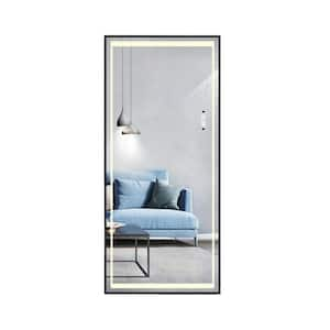 24 in. W x 65 in. H Rectangle Aluminum Frame Mirror with Intelligent Human Body Induction LED Light in Black