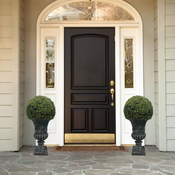 32 in. Ball Topiary in Grey Pedestal Pot, Artificial Faux Plant for indoor and Outdoor