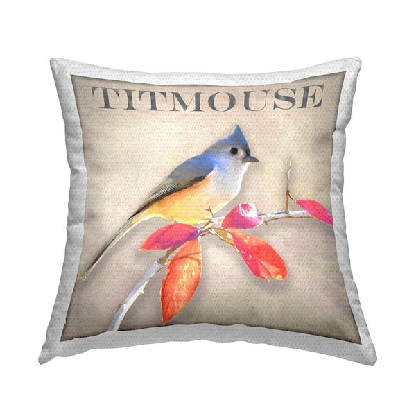 Stupell Industries Vivid Titmouse Bird Perched Nature Multi-Color Square Outdoor Throw Pillow