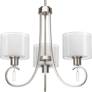 Invite Collection 3-Light Brushed Nickel White Silk Mylar Shade New Traditional Chandelier Light