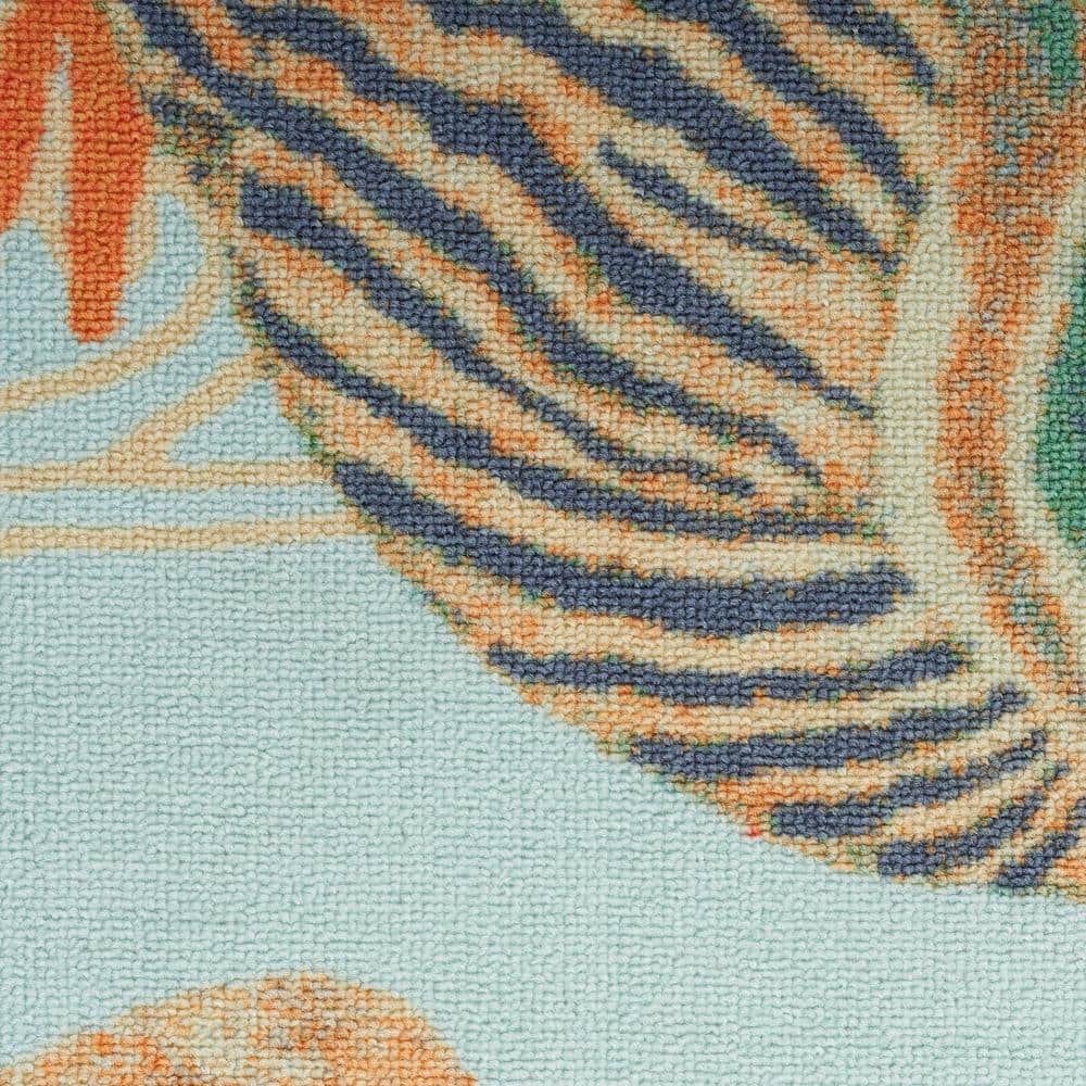 Light Blue Coastal Floral Synthetic Area Rug
