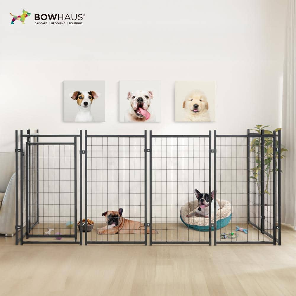 Large Black Metal Dog Kennel with Removable Grey Roof