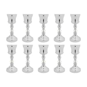 12.6 in. Tall Tabletop Wedding Centerpieces Silver Metal Flower Trumpet Vase with Crystal (10-Piece)