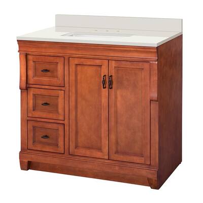 Naples 37 in. W x 22 in. D Vanity in Warm Cinnamon with Engineered Marble Vanity Top in Winter White with White Sink