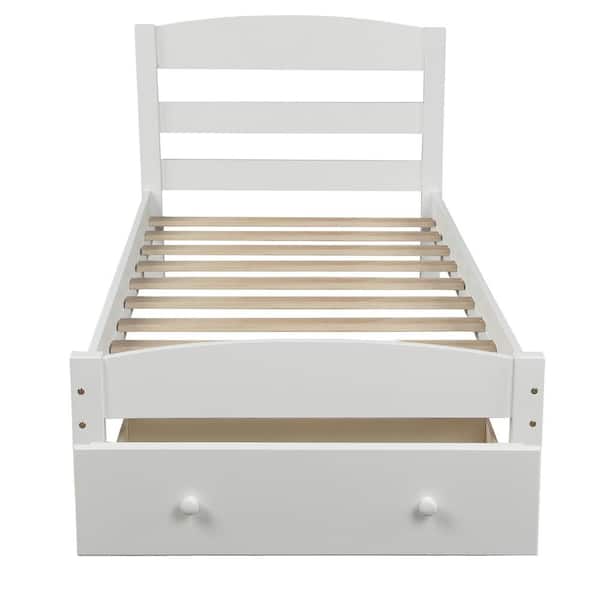 Anbazar Twin Size White Platform Bed, White Twin Bed Frame With Storage Ikea