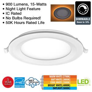 6 in. Canless Integrated LED Recessed Light Trim w/ Night Light 650lm Adjustable CCT New Construction Remodel (24-Pack)