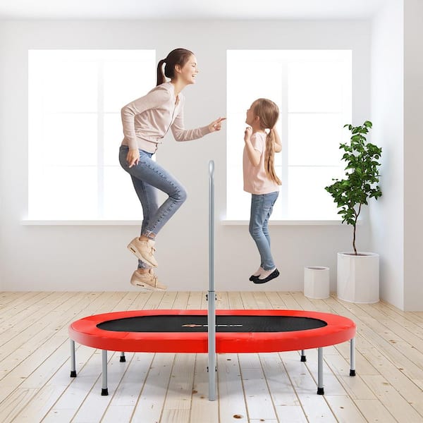 60 in. Trampoline for 2-People Foldable Rebouncer with Adjustable Handrail Blue
